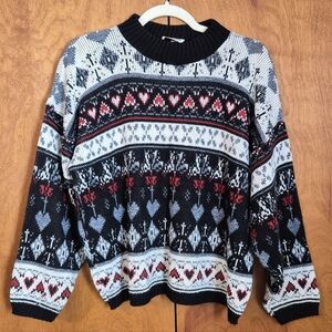 SEPARATE ISSUE Vintage Y2K Drop Shoulder Heart Print Acrylic Sweater Size Large